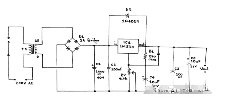 米乐 M6米乐lm338可调稳压电源电路图(图2)